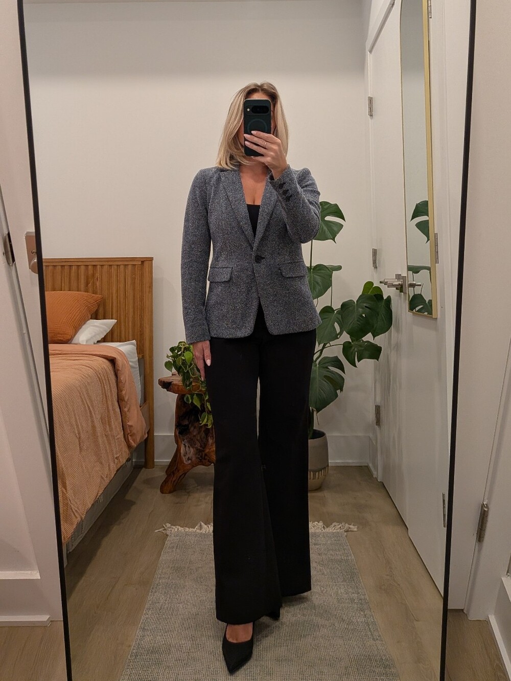 LOFT Grey/Blue Herringbone Tailored Blazer - Picture 2 of 3